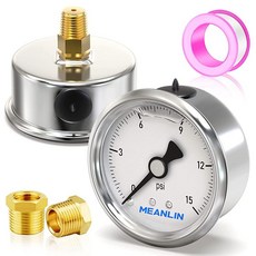 MEANLIN MEASURE 0~4000Psi 스테인리스 스틸 0.6cm(1/4인치) NPT 6.4cm(2.5인치) 페이스 다이얼 액체 충전 압력 게이지 WOG 워터 오일 에어, 0-15Psi, 백 마운트 싱글 스케일
