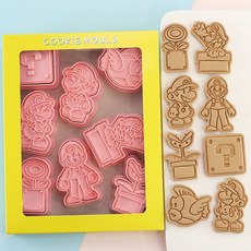 超級瑪麗餅乾模具 8件套裝 卡通造型 3D立體按壓 曲奇DIY烘焙工具, 1個, 超級瑪麗B款8款   優惠套裝