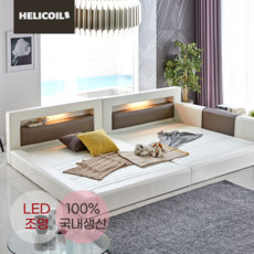 국내 자체제작 허리편한 헤리코일 엘도라도 LED 패밀리침대[매트리스+깔판포함] 아이보리SS+SS, 아이보리