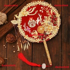 中式婚禮秀禾遮面團扇 新娘結婚手捧花 古風出嫁喜扇, 款二,成品團扇一把