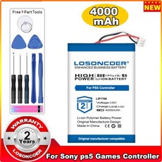 LOSONCOER 충전식 리튬 듀얼 센스 게임 컨트롤러용 배터리 소니 PS5 컨트롤러용 4000mAh LIP1708, 1개