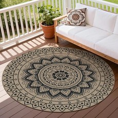 VSIWB 10.2 x 15.2cm(4 x 6피트) 러그 쉬운 황마 러그 미끄럼 방지 실내 실외 카펫 세탁 가능한 바닥 매트 모던 블랙 스트라이프 부분 러그 거실 침실, 5' (Round)