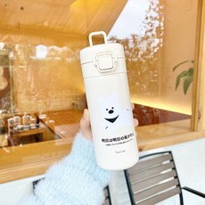 簡約絲印保溫杯可愛小動物吸管不鏽鋼水杯學生隨手杯便攜款, 1個, 1L, 奔跑小狗:方蓋保溫杯380ML