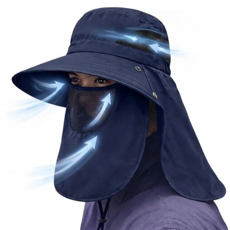 미니픽 완벽 햇빛차단 차외선차단 등산 낚시 농사 캠핑 국토대장정 모자 벙거지모자 챙모자 사파리모자 넥가드+마스크, 네이비