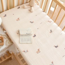 嬰兒純棉紗布牀笠新生寶寶a類牀墊罩幼兒園兒童拼接牀單牀墊套, 快樂小狗