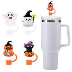 IOKUKI Stanley 76.2ml(30온스) & 1.2L(40온스) 텀블러용 할로윈 빨대 토퍼 6개 모든 9-10mm 빨대용 10mm/04인치 빨대 커버 캡 물병용 방, 4 PCS Halloween Straw Covers