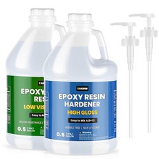 3.8L(1갤런) 크리스탈 투명 레진 키트 기포 없음 및 황변 방지 에폭시 코팅 주조 테이블 탑 DIY 바 탑 강 테이블 레진 아트 목재 펌프 2개 포함, 1개