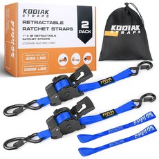 접이식 래칫 스트랩 2.5cm x 3m(1인치 10피트) 0.8kg(1 800파운드) 파손 강도 트럭 트레일러 오토바이 ATV 안전한 카고 KODIAK STRAPS, Blue