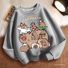 桃園出貨 卡皮巴拉水豚君春秋冬新男女小中大兒童衛衣圓領加厚長袖上衣外套 TZAL