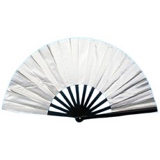 大功夫 尼龍布扇子 跳舞扇子 大黑色竹桿 亮銀色布面 表演扇, 白色, 1個