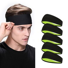 雙層材質運動涼爽防止流汗頭帶 5條入, 黑色 綠色