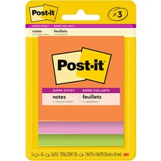 포스트잇 초강력 스티커 메모 패드 3개 3 x 3인치 학생용 학용품 교과서 노트북 벽 및 수직 표면에 이상적 에너지 부스트 컬렉션, Energy Boost, 4 Pads