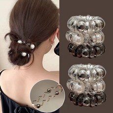 6PCS 진주 스프링 머리끈 고탄력