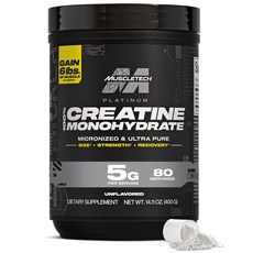 머슬테크 크레아틴 모노하이드레이트 파우더 | MuscleTech 플래티넘 순수 미립자 남성 및 여성용 근육 회복 + 빌더 운동 보충제 무향 (80회분), 454g, 1개