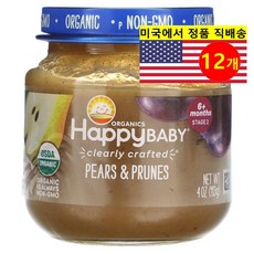 Happy Family Organics 6개월 이상 유아용 오가닉 과일 채소 곡물 퓨레 이유식 113g 6개, 12개, 배 자두