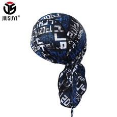 01 夏季新款單層薄款頭巾 男士海盜帽 街舞光頭騎行包頭 美式運動頭巾, 藍白字母