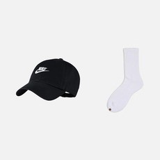 NIKE Heritage 86 Swoosh 帽子 913011-010 + Well Done 襪子, 黑色(帽)+白色(襪子)