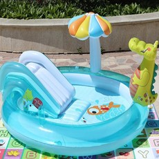【Rising】鱷魚戲水池 鱷魚沙灘戲水池 57165 鱷魚充氣噴水溜滑梯戲水池 兒童戲水池 溜滑梯游泳池, 1個, 鱷魚噴水溜滑梯戲水池