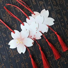 臺灣出貨 創意幼兒園許願卡吊樹卡心願卡懸掛件吊牌兒童開學祝福空白卡片紙, 彩印櫻花40張配紅絲帶+流蘇, 1個