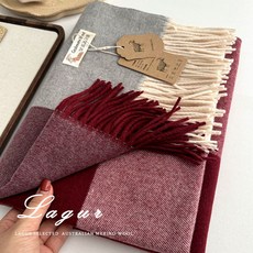 LAGUR 大格拚色新年紅羊毛混紡格子圍巾 - 英倫風經典百搭冬季保暖