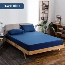 100% 방수 솔리드 침대 맞춤 시트 북유럽 조절식 매트리스 커버 네 모서리 탄성 밴드 멀티 사이즈 시트, 140x200x30cm, Dark Blue