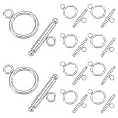 Beebeecraft 10세트 스테인리스 스틸 토글 클래스프 라운드 T바 팔찌 걸쇠 OT 커넥터 클로저 주얼리 제작 목걸이 펜던트 DIY 공예용 164559, 스테인리스 스틸 색상