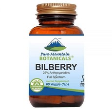 Pure Mountain Botanicals 빌베리 추출물 보충제 비건 코셔 캡슐 유기농 빌베리 잎 250mg 및 빌베리 추출물 50mg, 1개, 60정