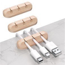 SOULWIT 케이블 홀더 클립 - 선정리 USB 충전 케이블/고정 클램프 멀티 적용 데스크 홀더 3개, Wood Grain, 333입