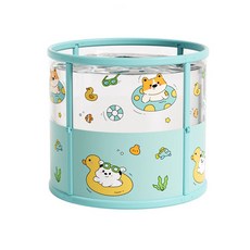 家用嬰兒游泳桶寶寶游泳池新生兒家庭可摺疊透明兒童洗澡桶泡澡桶, 1個, 【半透】游泳小狗