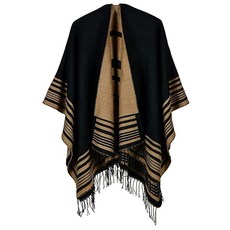 Oulivey 여성용 숄 랩 오버사이즈 오픈 프론트 판초 케이프 스웨터 캐주얼 가을 겨울 카디건 숄 카키 태슬 M 180505