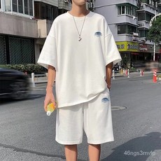 優選150KG大尺碼男裝8XL夏季大碼超大碼夏季港風休閒套裝寬鬆休閒透氣T恤男潮流五分袖新款運動短褲兩件套