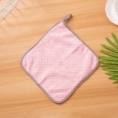 珊瑚絨抹布 可掛式設計 廚房吸水 洗碗布 擦手巾 菠蘿格包邊 百潔布 加厚耐用 家居清潔+粉色+5条装, 1個, 粉色:5条装