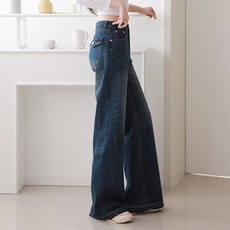 빅빅몰 2단기장 여성 스판 워싱 와이드 절개 통 청바지 S~2XL 뒷주머니포인트 YKK지퍼