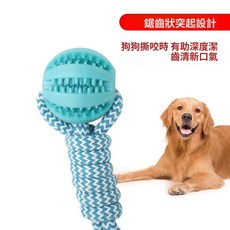 寵物玩具 狗狗耐咬棉繩 漏食球 磨牙潔齒 互動益智玩具球, 淺藍色, 1個