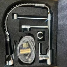 주방 스프링 수전 고급 냉온수 교체 싱크대 세면대 주방용 회전식 스프링수전 분사, 1개, 스테인리스스틸 솔리드 도금 듀얼용도