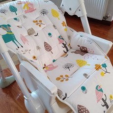 兒童餐椅坐墊 嬰兒推車坐墊 透氣加厚棉墊 安全座椅墊 餐椅靠墊 推車墊 安全帶寶寶餐椅 坐墊套配件涼席兒童餐椅 安全帶, 白色小鹿牛津布坐墊加安全帶, 1個