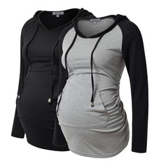 GINKANA 임산부 후디 긴소매 셔츠 캐주얼 임산부 상의 임산부 스웨트셔츠 캐주얼 의류 Gery With Black+Black XXL, Small
