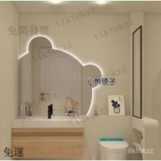 可愛小熊LED燈浴室鏡，卡通造型壁掛鏡，多尺寸浴室鏡可選, 銀