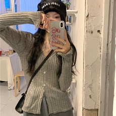 투니스 여성 심플 슬림핏 브이넥 단색 니트 가디건