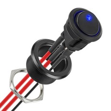 엑스라이트 로커 스위치 2V 20A 블루 LED 조명 원형 알루미늄 쉘 사전 된 와이어가 오프 자동차 보트용 SPST DC 3 핀 토글 스위치블루닷, BlueDot