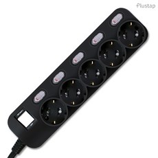 대성 플러스탭 국산 개별스위치 절전 고전압 고용량 멀티탭 5구 16A 250V, 1개, 블랙, 1m