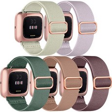 Fitbit Versa 2 밴드와 호환되는 5팩 밴드 스마트워치 여성용 소프트 조절 가능 나일론 스포츠 밴드, Sand Pink/Pine Leaf Green/Star