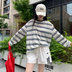 休閒高腰工裝短褲女夏季三槓寬鬆運動刺繡愛心三分褲, 白色 H-2228, M