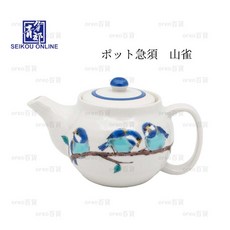 日本製 九谷燒 青郊窯 山雀 急須壺 茶壺 附濾網 380ml, 1個