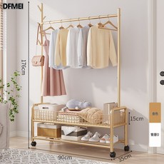 DFMEI 衣架落地立式臥室可移動特厚加粗晾衣架家用晾衣架陽臺掛衣服架子, 雙層-金色90:無規格
