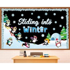 Winter Bulletin Board Decoration Set Sliding Into Winter Bulletin Board Penguin Christmas Classroo, Winter Bulletin Board Decorati