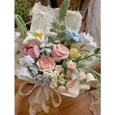뜨개 꽃다발 시뮬레이션 코바늘 니트꽃 축하 기념일 풍성 로즈와 백합 혼합 재료 키트, 해바라기와 튤립 재료 키트