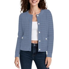 Urban CoCo 여성용 오픈 프론트 버튼 다운 니트 크롭 가디건 캐주얼 긴소매 스웨터 재킷 그레이쉬 블루 S 161349