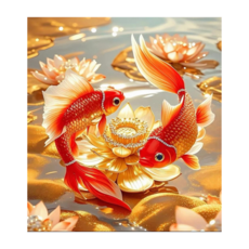 스타일하우스 패브릭형 DIY큐빅 3D전체 실측사이즈 40X50CM 보석십자수, 1개, MIX-04 행운잉어