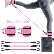 저항 밴드 발목 운동 근력 스트랩 엉덩이 다리 피트니스, Rope Pink Set